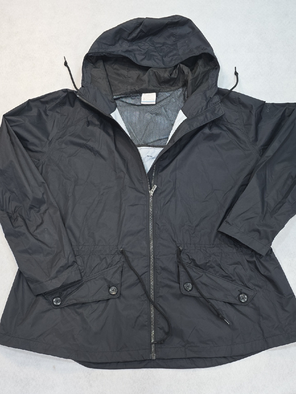 Columbia Black Hooded Utility Jacket with Drawcord Waist
